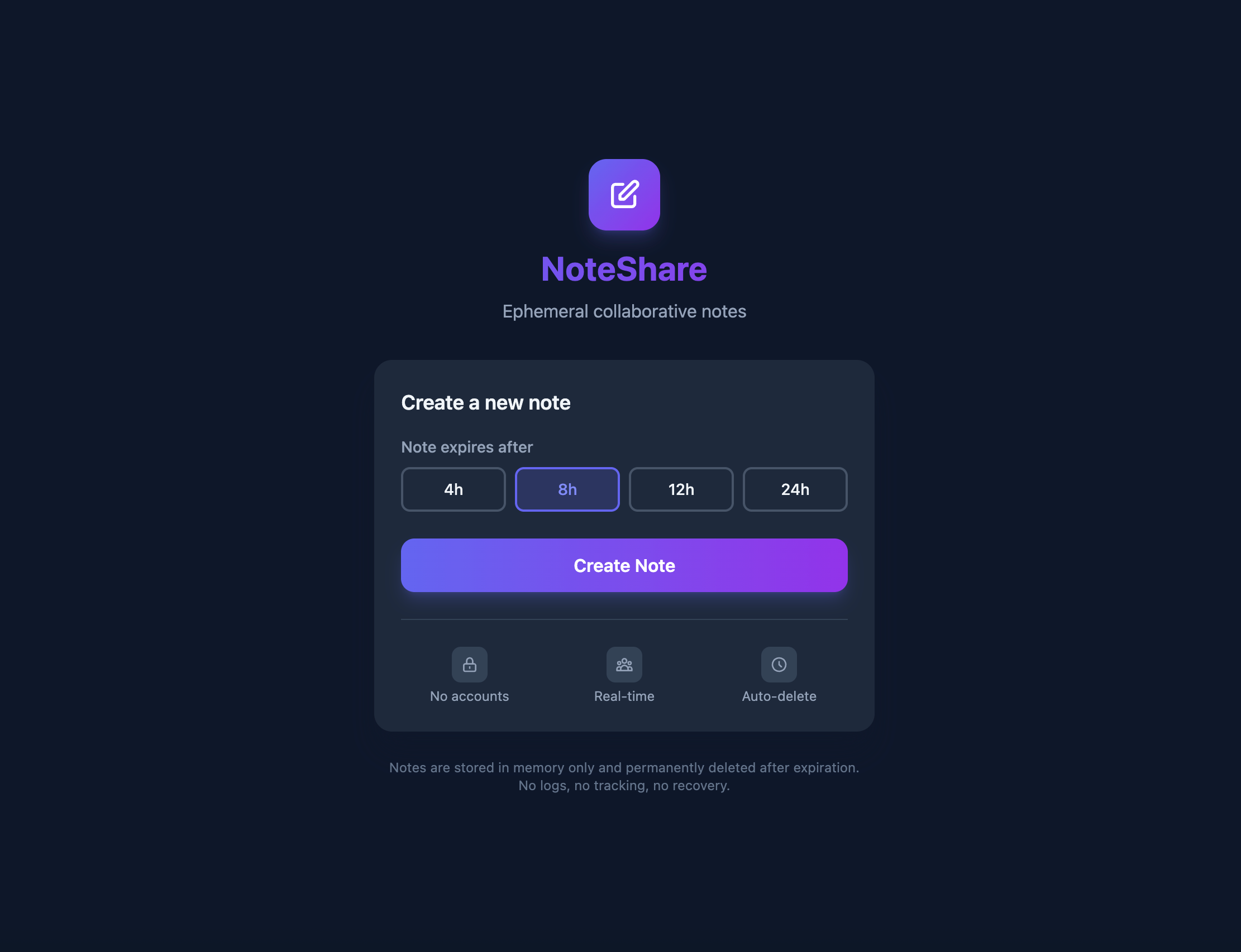 NoteShare homepage screenshot